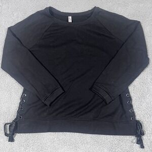 Exertek Black Pullover Long Sleeve Active Sweatshirt Laced Sides Cotton XL